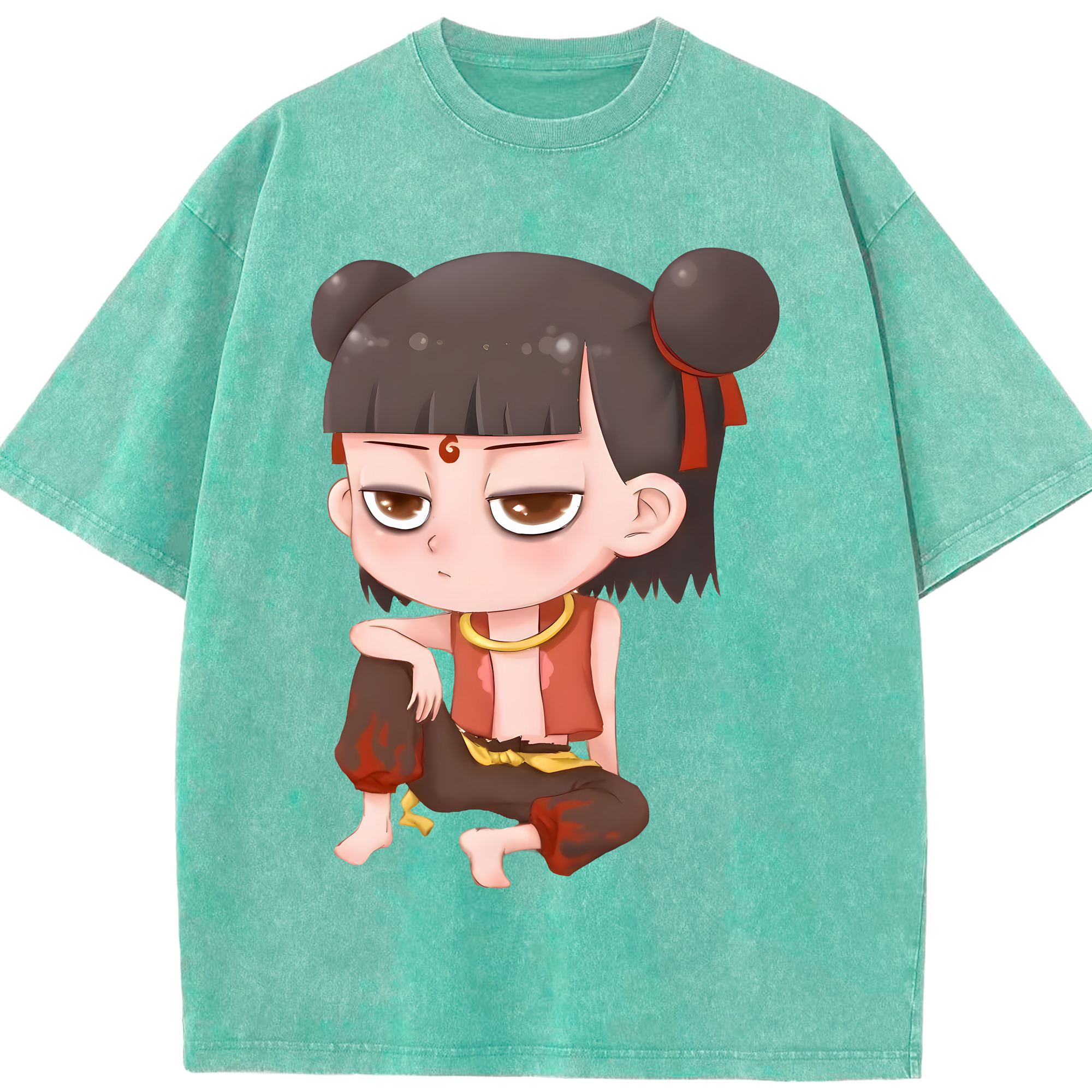 （画像用） Ne Zha 2 ナタ 魔童の大暴れ 綿100% ヴィンテージ風 半袖Tシャツ（フロントプリント）
